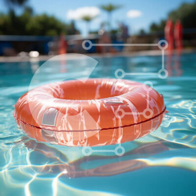 Intra Συλλεκτικό Ξύλινο Παζλ Plywood  4mm - Ζωντανό πορτοκαλί σωσίβιο που επιπλέει σε μια καθαρή πισίνα Σε Ξύλινο Κουτί - Διαστάσεις Puzzle: 10x10 cm – 25 κομμάτια - Image 1