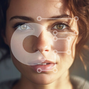 Intra Συλλεκτικό Ξύλινο Παζλ Plywood  4mm - Όμορφη νεαρή γυναίκα με γκρι κουκούλα με σγουρά καστανά μαλλιά και πράσινα μάτια Σε Ξύλινο Κουτί - Διαστάσεις Puzzle: 10x10 cm – 25 κομμάτια - Image 1