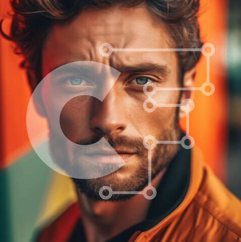 Intra Συλλεκτικό Ξύλινο Παζλ Plywood  4mm - Σοβαρός άνδρας με γένια και πορτοκαλί σακάκι - Φωτογραφία Αρχείου Σε Ξύλινο Κουτί - Διαστάσεις Puzzle: 10x10 cm – 25 κομμάτια - Image 1