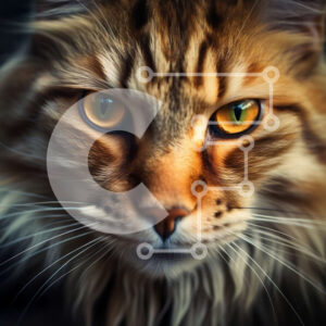 Intra Συλλεκτικό Ξύλινο Παζλ Plywood  4mm - Έντονη και εστιασμένη: Κοντινή εικόνα του προσώπου μιας γάτας Σε Ξύλινο Κουτί - Διαστάσεις: 10x10 cm – 25 κομμάτια