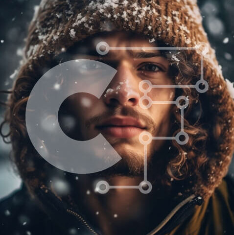 Intra Συλλεκτικό Ξύλινο Παζλ Plywood  4mm - Σοβαρός νεαρός άνδρας με καφέ κουκούλα που στέκεται στο χιόνι Σε Ξύλινο Κουτί - Διαστάσεις Puzzle: 10x10 cm – 25 κομμάτια - Image 1