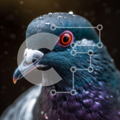 Intra Συλλεκτικό Ξύλινο Παζλ Plywood  4mm - Εκπληκτικό κοντινό πλάνο του κεφαλιού του περιστεριού με σταγονίδια νερού Σε Ξύλινο Κουτί - Διαστάσεις: 10x10 cm – 25 κομμάτια - Image 1