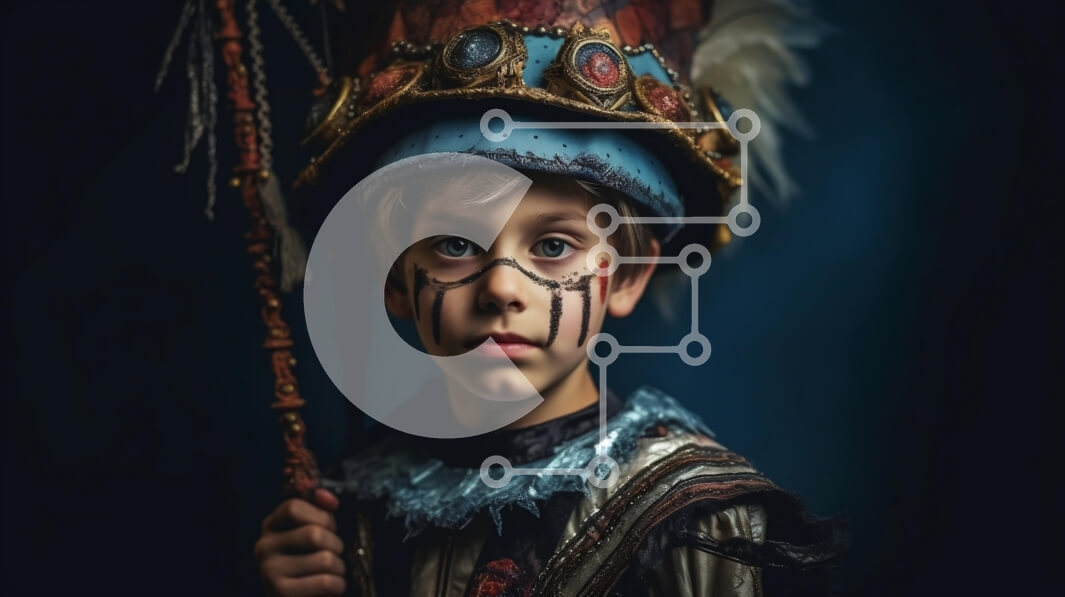 Intra Συλλεκτικό Ξύλινο Παζλ Plywood  4mm - Νεαρό αγόρι με πολύχρωμο κοστούμι με στέμμα και προσωπικό - Φωτογραφία Αρχείου Σε Ξύλινο Κουτί - Διαστάσεις Puzzle: 10x10 cm – 25 κομμάτια