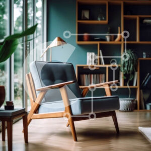 Intra Συλλεκτικό Ξύλινο Παζλ Plywood  4mm - Κομψό και άνετο σαλόνι με μπλε τοίχο και ξύλινο πάτωμα Σε Ξύλινο Κουτί - Διαστάσεις Puzzle: 10x10 cm – 25 κομμάτια