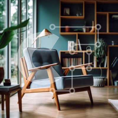 Intra Συλλεκτικό Ξύλινο Παζλ Plywood  4mm - Κομψό και άνετο σαλόνι με μπλε τοίχο και ξύλινο πάτωμα Σε Ξύλινο Κουτί - Διαστάσεις Puzzle: 10x10 cm – 25 κομμάτια - Image 1