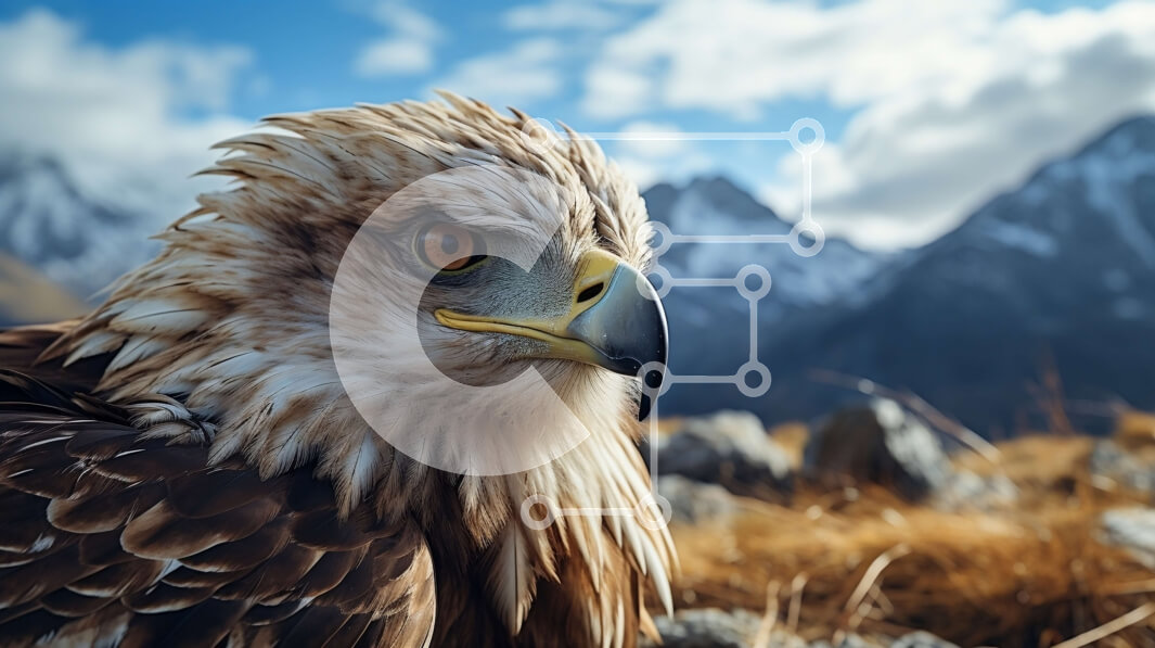 Intra Συλλεκτικό Ξύλινο Παζλ Plywood  4mm - Μεγαλοπρεπής αετός σκαρφαλωμένος σε βραχώδη εξοχή στο ορεινό τοπίο Σε Ξύλινο Κουτί - Διαστάσεις: 10x10 cm – 25 κομμάτια