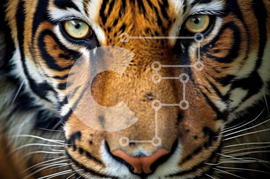 Intra Συλλεκτικό Ξύλινο Παζλ Plywood  4mm - Έντονη κινηματογράφηση σε πρώτο πλάνο προσώπου τίγρης με αιχμηρά δόντια και κίτρινες ρίγες Σε Ξύλινο Κουτί - Διαστάσεις: 10x10 cm – 25 κομμάτια