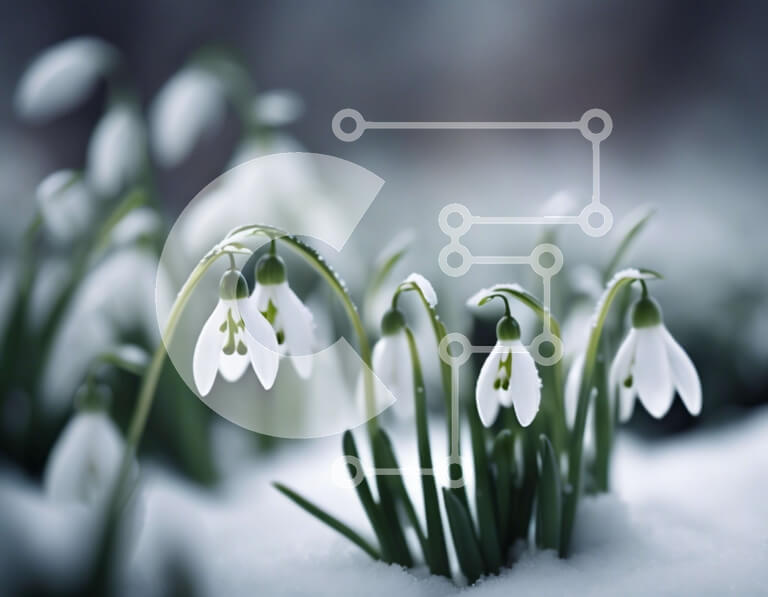 Intra Συλλεκτικό Ξύλινο Παζλ Plywood  4mm - Snowdrops in the Snow: A Delicate Winter Beauty Σε Ξύλινο Κουτί - Διαστάσεις: 10x10 cm – 25 κομμάτια