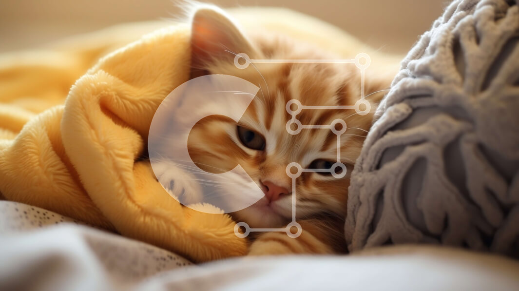 Intra Συλλεκτικό Ξύλινο Παζλ Plywood  4mm - Χαριτωμένο πορτοκαλί γατάκι σε μια κίτρινη κουβέρτα Σε Ξύλινο Κουτί - Διαστάσεις: 10x10 cm – 25 κομμάτια