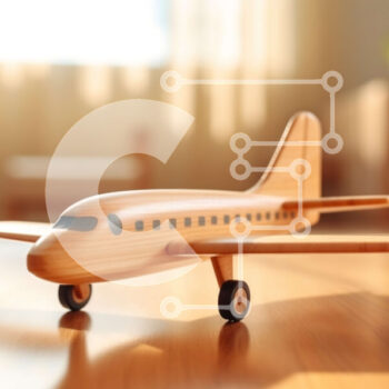 Intra Συλλεκτικό Ξύλινο Παζλ Plywood  4mm - Ξύλινο αεροπλάνο στο τραπέζι με θέα στον ορίζοντα της πόλης Σε Ξύλινο Κουτί - Διαστάσεις Puzzle: 10x10 cm – 25 κομμάτια - Image 1