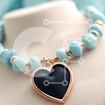 Intra Συλλεκτικό Ξύλινο Παζλ Plywood  4mm - Μπλε και μαύρο κολιέ με χάντρες σε σχήμα καρδιάς σε μανεκέν Σε Ξύλινο Κουτί - Διαστάσεις Puzzle: 10x10 cm – 25 κομμάτια - Image 1