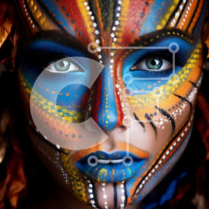 Intra Συλλεκτικό Ξύλινο Παζλ Plywood  4mm - Σοβαρή γυναίκα με πολύχρωμη ζωγραφική προσώπου και φτερωτή κόμμωση Σε Ξύλινο Κουτί - Διαστάσεις Puzzle: 10x10 cm – 25 κομμάτια