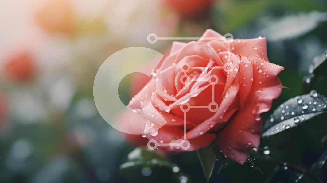 Intra Συλλεκτικό Ξύλινο Παζλ Plywood  4mm - Ροζ τριαντάφυλλο με σταγόνες νερού Σε Ξύλινο Κουτί - Διαστάσεις: 10x10 cm – 25 κομμάτια