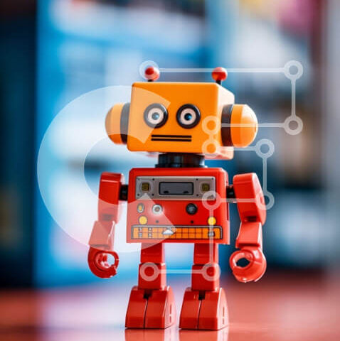 Intra Συλλεκτικό Ξύλινο Παζλ Plywood  4mm - Αξιολάτρευτο παιχνίδι ρομπότ με χαμογελαστό πρόσωπο σε κόκκινο τραπέζι Σε Ξύλινο Κουτί - Διαστάσεις: 10x10 cm – 25 κομμάτια - Image 1