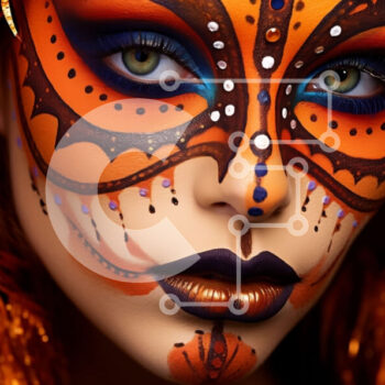 Intra Συλλεκτικό Ξύλινο Παζλ Plywood  4mm - Όμορφη γυναίκα με μοναδική μπογιά προσώπου και κόκκινη στολή Σε Ξύλινο Κουτί - Διαστάσεις Puzzle: 10x10 cm – 25 κομμάτια - Image 1