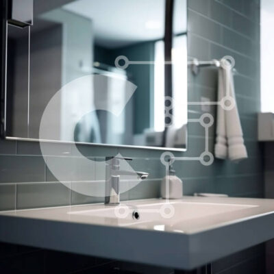 Intra Συλλεκτικό Ξύλινο Παζλ Plywood  4mm - Κομψό μπάνιο με μεγάλο καθρέφτη πάνω από το νιπτήρα Σε Ξύλινο Κουτί - Διαστάσεις Puzzle: 10x10 cm – 25 κομμάτια - Image 1