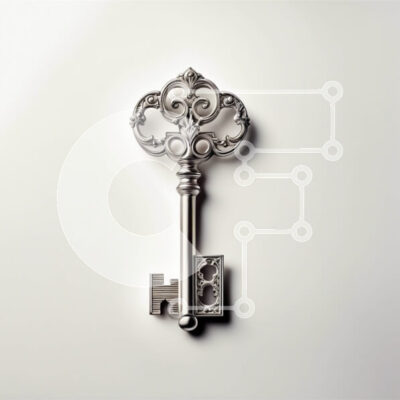 Intra Συλλεκτικό Ξύλινο Παζλ Plywood 4mm - Περίπλοκα σχεδιασμένο ασημένιο κλειδί που κρέμεται σε λευκό φόντο Σε Ξύλινο Κουτί - Διαστάσεις: 10x10 cm – 25 κομμάτια - Image 1