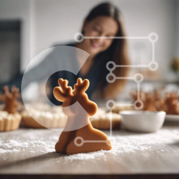 Intra Συλλεκτικό Ξύλινο Παζλ Plywood  4mm - Γυναίκα στην κουζίνα που ετοιμάζει φαγητό με κάλυμμα cupcake ταράνδων Σε Ξύλινο Κουτί - Διαστάσεις Puzzle: 10x10 cm – 25 κομμάτια - Image 1