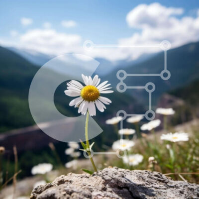 Intra Συλλεκτικό Ξύλινο Παζλ Plywood 4mm - Μονό λουλούδι μαργαρίτας με βουνά στο φόντο Σε Ξύλινο Κουτί - Διαστάσεις: 10x10 cm – 25 κομμάτια - Image 1