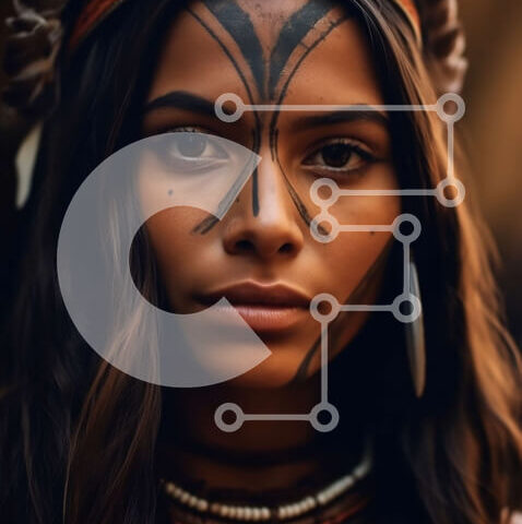 Intra Συλλεκτικό Ξύλινο Παζλ Plywood  4mm - Πορτρέτο μιας αυτόχθονης γυναίκας με στολίδια και σοβαρή έκφραση Σε Ξύλινο Κουτί - Διαστάσεις Puzzle: 10x10 cm – 25 κομμάτια - Image 1