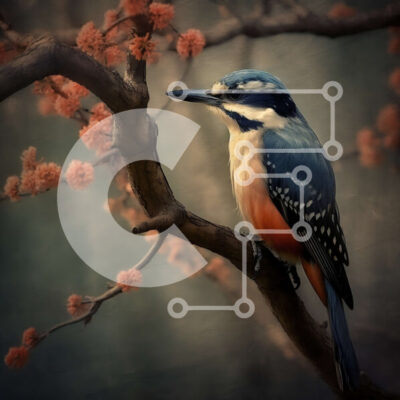 Intra Συλλεκτικό Ξύλινο Παζλ Plywood 4mm - Όμορφη εικόνα ενός μικρού πουλιού με ροζ λουλούδια στο φόντο Σε Ξύλινο Κουτί - Διαστάσεις: 10x10 cm – 25 κομμάτια - Image 1