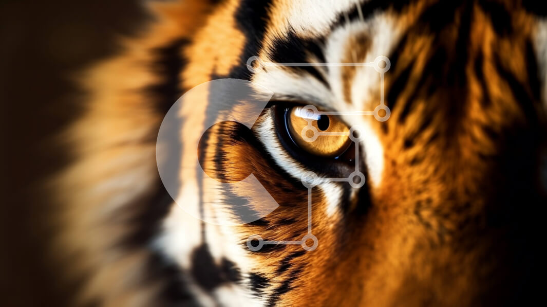 Intra Συλλεκτικό Ξύλινο Παζλ Plywood  4mm - Κοντινό πλάνο του ματιού μιας τίγρης Σε Ξύλινο Κουτί - Διαστάσεις: 10x10 cm – 25 κομμάτια