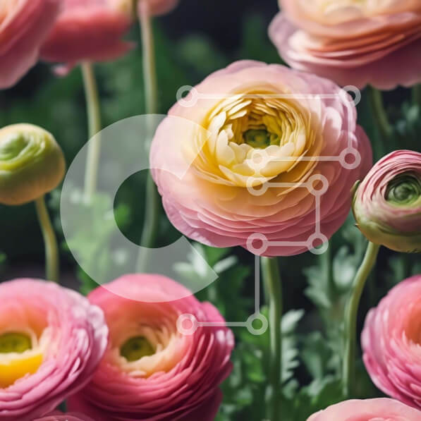 Intra Συλλεκτικό Ξύλινο Παζλ Plywood  4mm - Κοντινό πλάνο ροζ και κίτρινων λουλουδιών σε πράσινα φυτά Σε Ξύλινο Κουτί - Διαστάσεις: 10x10 cm – 25 κομμάτια