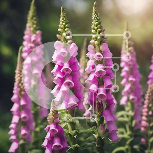 Intra Συλλεκτικό Ξύλινο Παζλ Plywood  4mm - Κοντινή εικόνα των λουλουδιών ροζ αλεπούδων στο φως του ήλιου Σε Ξύλινο Κουτί - Διαστάσεις: 10x10 cm – 25 κομμάτια