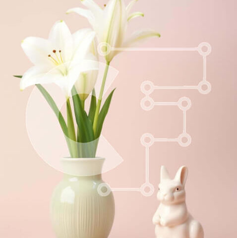 Intra Συλλεκτικό Ξύλινο Παζλ Plywood  4mm - Λευκοί κρίνοι και λαγουδάκι σε ροζ βάζο Σε Ξύλινο Κουτί - Διαστάσεις: 10x10 cm – 25 κομμάτια - Image 1