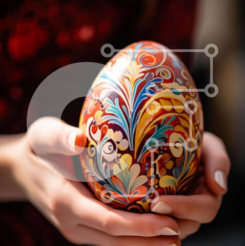 Intra Συλλεκτικό Ξύλινο Παζλ Plywood  4mm - Γυναίκα που κρατά περίτεχνα διακοσμημένο πασχαλινό αυγό Σε Ξύλινο Κουτί - Διαστάσεις: 10x10 cm – 25 κομμάτια - Image 1