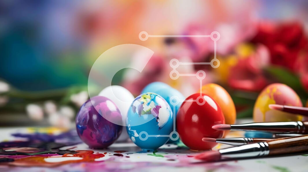 Intra Συλλεκτικό Ξύλινο Παζλ Plywood  4mm - Πολύχρωμα Πασχαλινά αυγά, πινέλα ζωγραφικής και λουλούδια για διακόσμηση Σε Ξύλινο Κουτί - Διαστάσεις: 10x10 cm – 25 κομμάτια