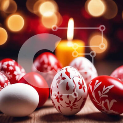 Intra Συλλεκτικό Ξύλινο Παζλ Plywood  4mm - Πολύχρωμα Πασχαλινά αυγά σε ξύλινο τραπέζι Σε Ξύλινο Κουτί - Διαστάσεις: 10x10 cm – 25 κομμάτια - Image 1