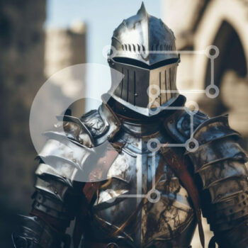 Intra Συλλεκτικό Ξύλινο Παζλ Plywood  4mm - Ιππότης με πανοπλία που στέκεται μπροστά από το αρχαίο κτίριο Σε Ξύλινο Κουτί - Διαστάσεις Puzzle: 10x10 cm – 25 κομμάτια - Image 1