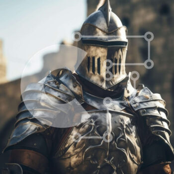 Intra Συλλεκτικό Ξύλινο Παζλ Plywood  4mm - Ιππότης με πανοπλία που στέκεται μπροστά από το παλιό κτίριο Σε Ξύλινο Κουτί - Διαστάσεις Puzzle: 10x10 cm – 25 κομμάτια - Image 1