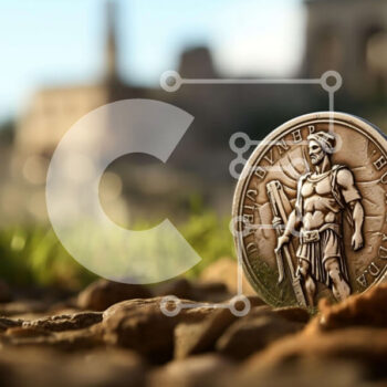 Intra Συλλεκτικό Ξύλινο Παζλ Plywood  4mm - Αρχαίο ρωμαϊκό νόμισμα στους βράχους Σε Ξύλινο Κουτί - Διαστάσεις Puzzle: 10x10 cm – 25 κομμάτια - Image 1