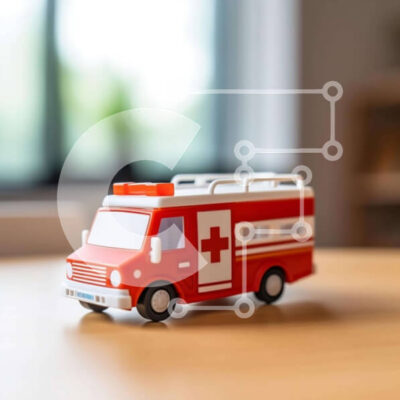 Intra Συλλεκτικό Ξύλινο Παζλ Plywood  4mm - Παιχνίδι κόκκινο όχημα έκτακτης ανάγκης σε ξύλινο τραπέζι Σε Ξύλινο Κουτί - Διαστάσεις: 10x10 cm – 25 κομμάτια - Image 1