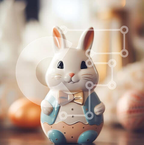 Intra Συλλεκτικό Ξύλινο Παζλ Plywood  4mm - Λευκό Πασχαλινό λαγουδάκι σε διακοσμητικό αυγό Σε Ξύλινο Κουτί - Διαστάσεις Puzzle: 10x10 cm – 25 κομμάτια - Image 1