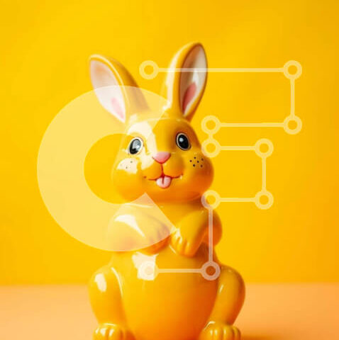 Intra Συλλεκτικό Ξύλινο Παζλ Plywood 4mm - Κίτρινο ειδώλιο λαγουδάκι σε πορτοκαλί φόντο Σε Ξύλινο Κουτί - Διαστάσεις: 10x10 cm – 25 κομμάτια - Image 1