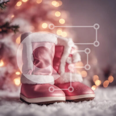 Intra Συλλεκτικό Ξύλινο Παζλ Plywood  4mm - Ροζ μπότες χιονιού με φόντο το χριστουγεννιάτικο δέντρο Σε Ξύλινο Κουτί - Διαστάσεις Puzzle: 10x10 cm – 25 κομμάτια - Image 1