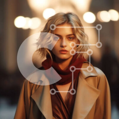 Intra Συλλεκτικό Ξύλινο Παζλ Plywood  4mm - Όμορφη εικόνα μιας γυναίκας με καμπαρντίνα και κόκκινο κασκόλ σε έναν νυχτερινό δρόμο Σε Ξύλινο Κουτί - Διαστάσεις Puzzle: 10x10 cm – 25 κομμάτια - Image 1