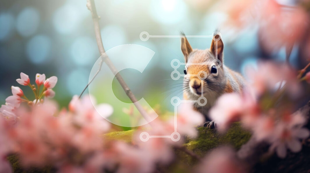 Intra Συλλεκτικό Ξύλινο Παζλ Plywood  4mm - Περίεργος σκίουρος στο πεδίο των ροζ λουλουδιών Σε Ξύλινο Κουτί - Διαστάσεις: 10x10 cm – 25 κομμάτια