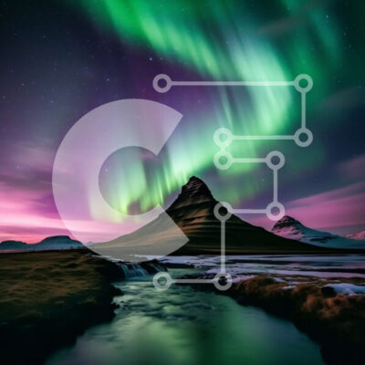 Intra Συλλεκτικό Ξύλινο Παζλ Plywood 4mm - Όμορφο τοπίο ενός βουνού με μια σέλας Borealis σε πράσινο, κόκκινο και μοβ Σε Ξύλινο Κουτί - Διαστάσεις: 10x10 cm – 25 κομμάτια - Image 1