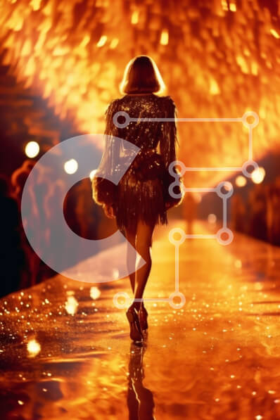 Intra Συλλεκτικό Ξύλινο Παζλ Plywood  4mm - Κομψό μοντέλο μόδας στην πασαρέλα σε μαύρο και χρυσό φόρεμα Σε Ξύλινο Κουτί - Διαστάσεις Puzzle: 10x10 cm – 25 κομμάτια