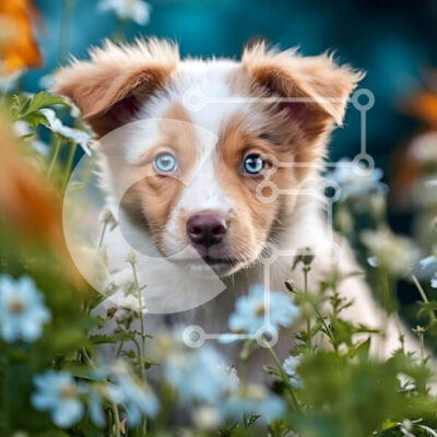 Intra Συλλεκτικό Ξύλινο Παζλ Plywood  4mm - Αξιολάτρευτο κουτάβι ανάμεσα σε λουλούδια σε έναν κήπο Σε Ξύλινο Κουτί - Διαστάσεις: 10x10 cm – 25 κομμάτια - Image 1