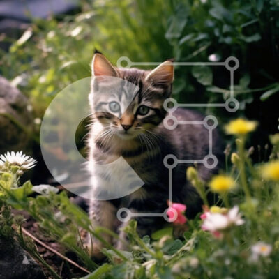 Intra Συλλεκτικό Ξύλινο Παζλ Plywood  4mm - Αξιολάτρευτη εικόνα ενός γατάκι σε έναν κήπο με λουλούδια και πράσινο Σε Ξύλινο Κουτί - Διαστάσεις: 10x10 cm – 25 κομμάτια - Image 1