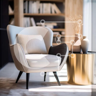 Intra Συλλεκτικό Ξύλινο Παζλ Plywood  4mm - Κομψό και μοντέρνο σαλόνι με λευκή δερμάτινη πολυθρόνα και χρυσό βοηθητικό τραπέζι Σε Ξύλινο Κουτί - Διαστάσεις Puzzle: 10x10 cm – 25 κομμάτια - Image 1