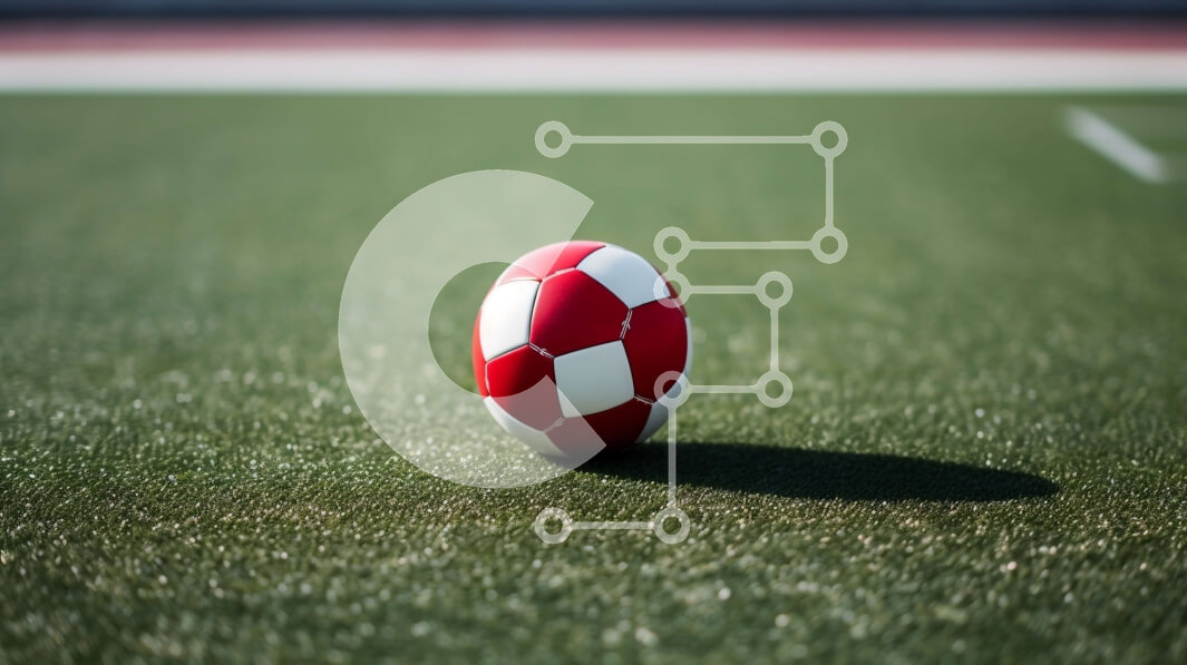 Intra Συλλεκτικό Ξύλινο Παζλ Plywood  4mm - Κόκκινη και άσπρη μπάλα ποδοσφαίρου στον πράσινο χλοοτάπητα Σε Ξύλινο Κουτί - Διαστάσεις Puzzle: 10x10 cm – 25 κομμάτια