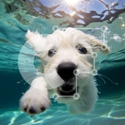 Intra Συλλεκτικό Ξύλινο Παζλ Plywood  4mm - Αξιολάτρευτη εικόνα ενός μικρού λευκού σκύλου που κολυμπά Σε Ξύλινο Κουτί - Διαστάσεις: 10x10 cm – 25 κομμάτια - Image 1