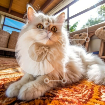 Intra Συλλεκτικό Ξύλινο Παζλ Plywood  4mm - Αξιολάτρευτη εικόνα μιας χνουδωτής λευκής γάτας που χαλαρώνει μπροστά από μια θέα στον κήπο Σε Ξύλινο Κουτί - Διαστάσεις: 10x10 cm – 25 κομμάτια - Image 1