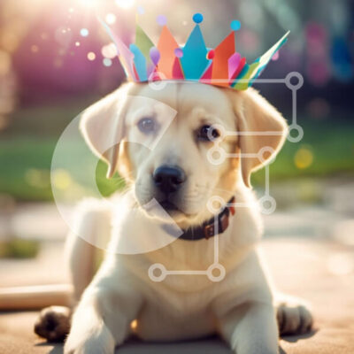 Intra Συλλεκτικό Ξύλινο Παζλ Plywood  4mm - Κουτάβι Labrador Retriever με καπέλο γενεθλίων Σε Ξύλινο Κουτί - Διαστάσεις: 10x10 cm – 25 κομμάτια - Image 1